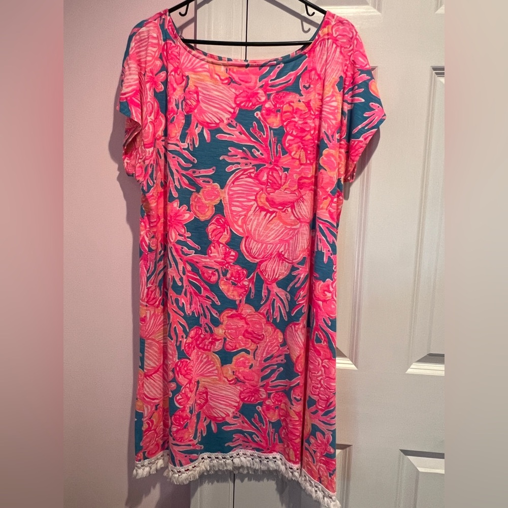 EUC Lilly Pulitzer L Tilla Dress Sparkling Blue Fan Tastic